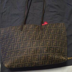 Fendi Zucca Tote with Pink Contrast Stitching